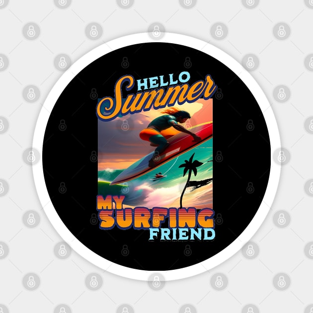 Riding Therapy, Hello Summer Vintage Funny Surfer Riding Surf Racing Surfing Lover Gifts Magnet by Customo